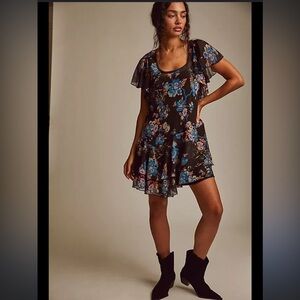 Floral Free People “Love to Love” Mini Dress – Size S (Sheer, No Lining)